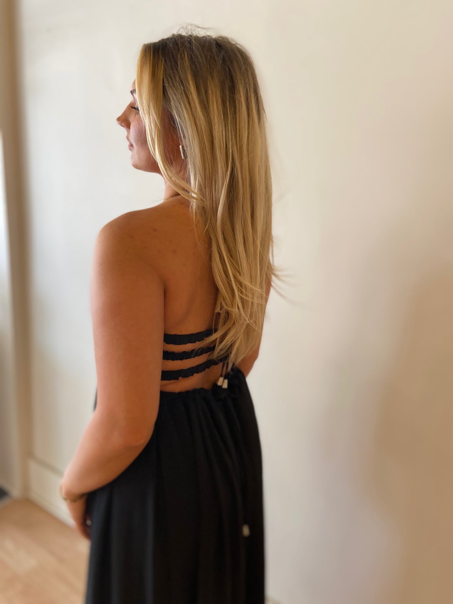 Smocked Open Back Halter Dress