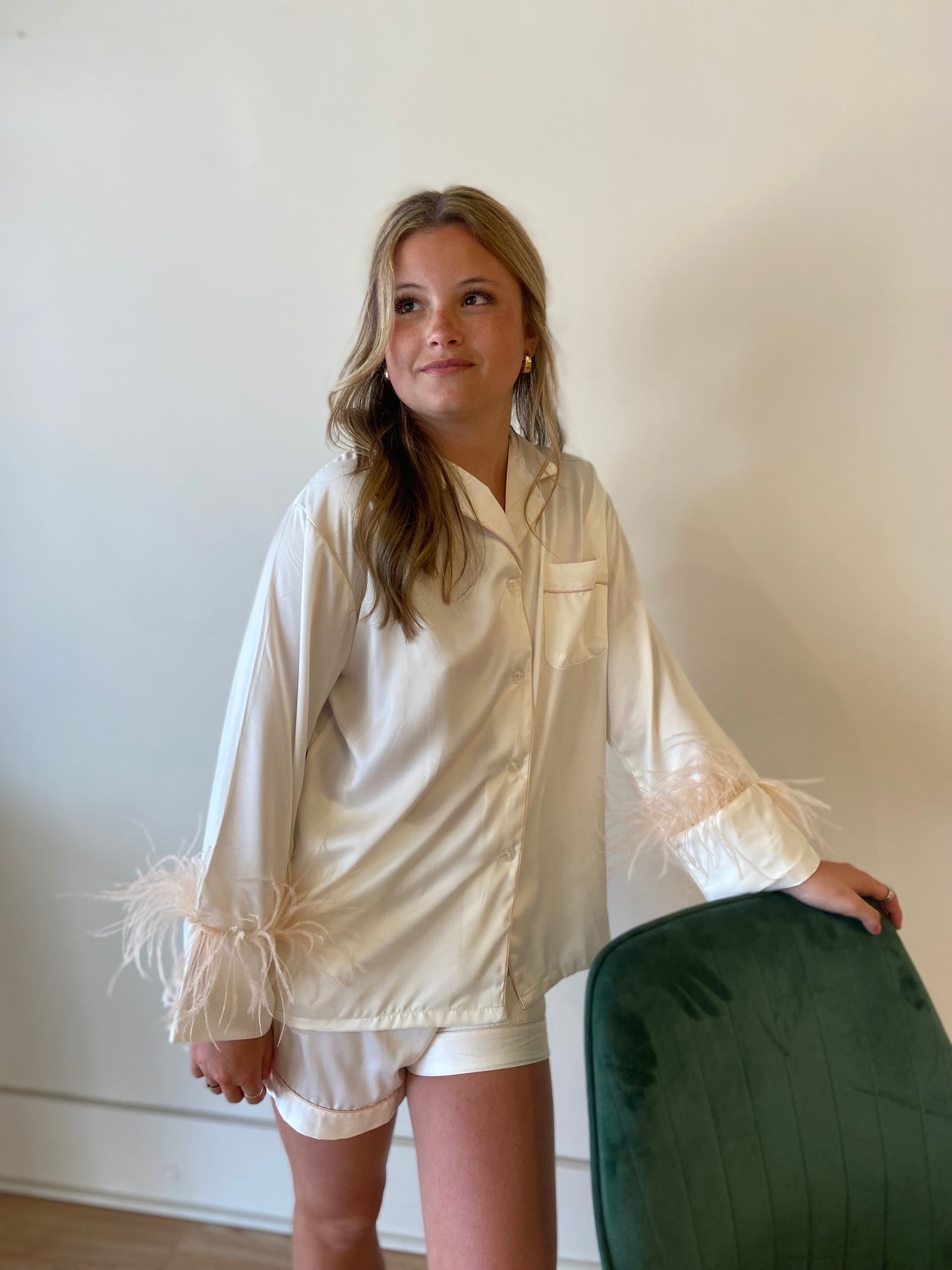 White Ostrich Feathers Pajama Set