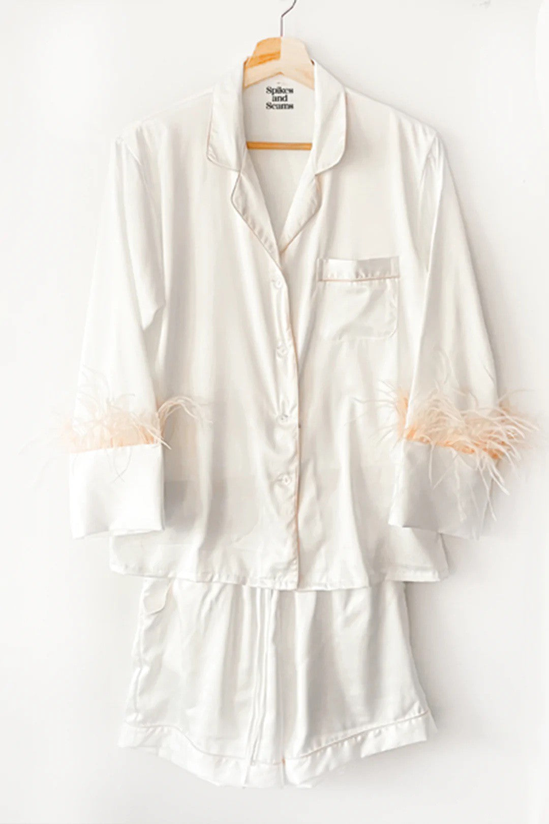White Ostrich Feathers Pajama Set
