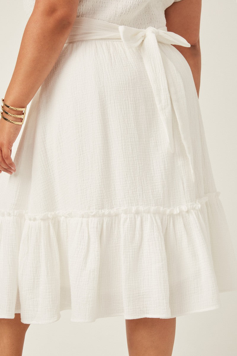 Textured Puff Sleeve Smocked Square Neck Dress